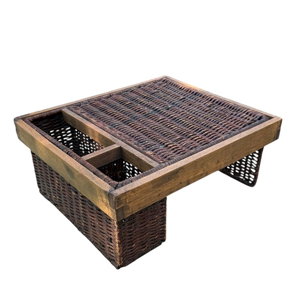 Vintage Rattan and Wood Utensil & Plate Caddy - Picture 6 of 16